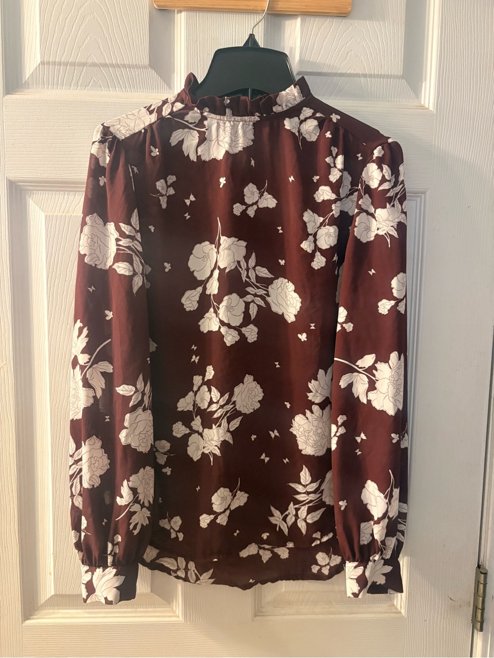 Primark Burgundy Floral Mock-Neck Blouse